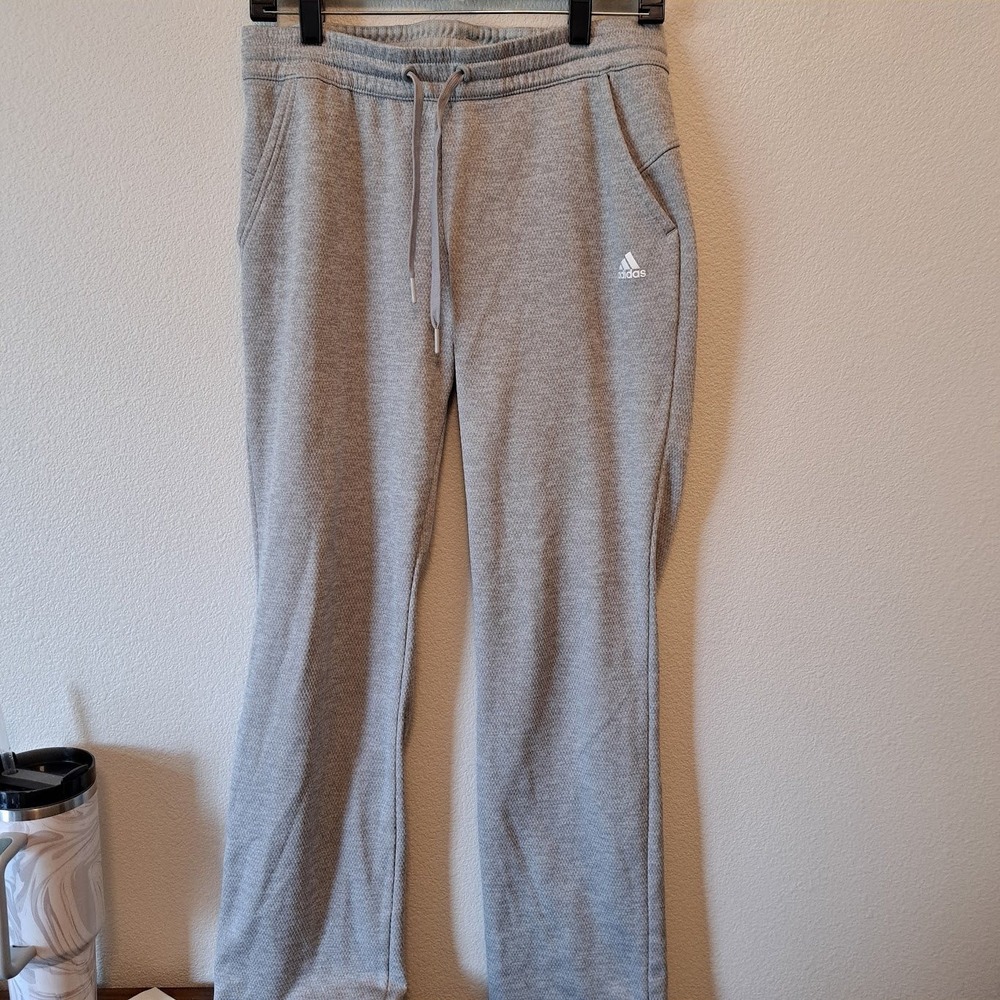 Adidas Women Grey Heathered Waffle Knit Jogger Sweatpants Size Medium Drawstring